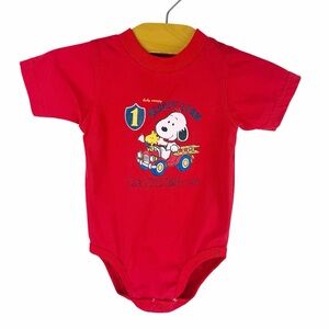 Vintage Baby Snoopy Infant Red Bodysuit One Piece Fire Engine Rescue Team 3-6M